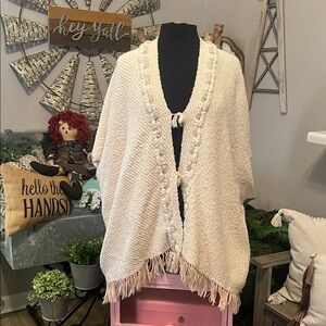 LoveShackFancy Cream Knit Poncho